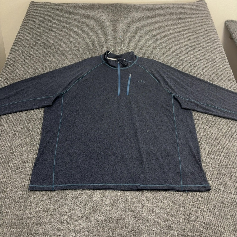 LL Bean Pullover Mens XXL Blue Polyester Quarter Zip Mock Neck Outdoor Style